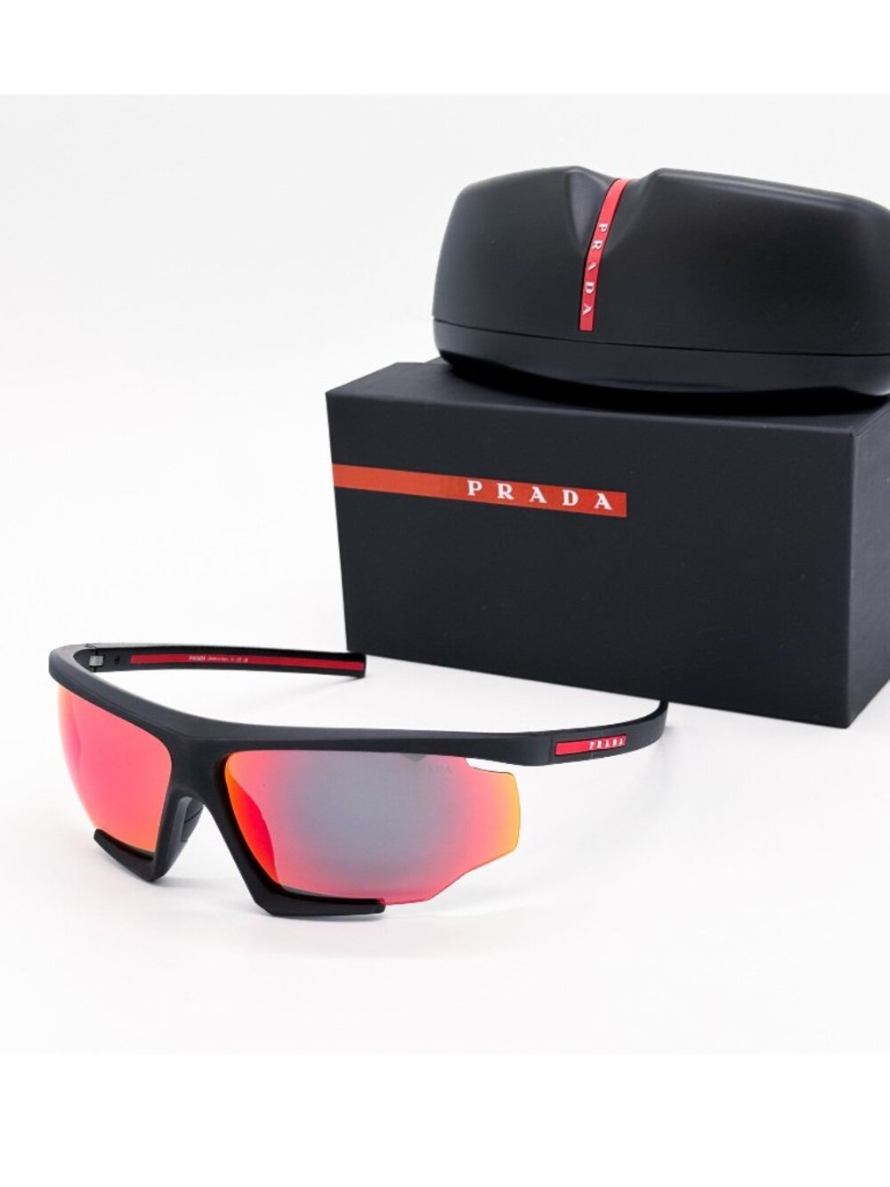 New Prada Linea Rossa PS07YS DG010A Black Orange Sunglasses